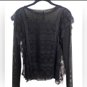 NWT Buckle Black Lace Ruffled Blouse